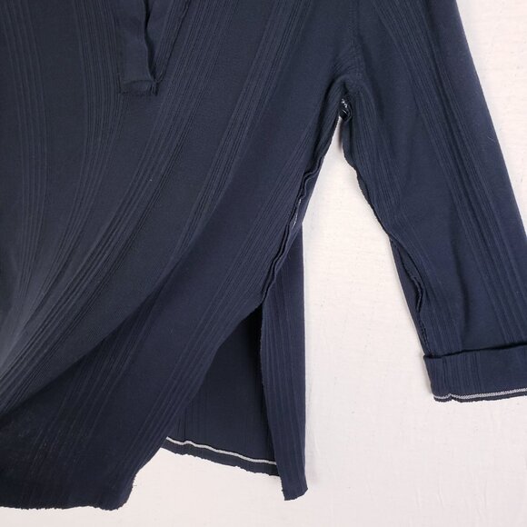 We The Free FP Annie Ribbed Collared Top Pullover Preppy Oversized size S Navy - Picture 11 of 12